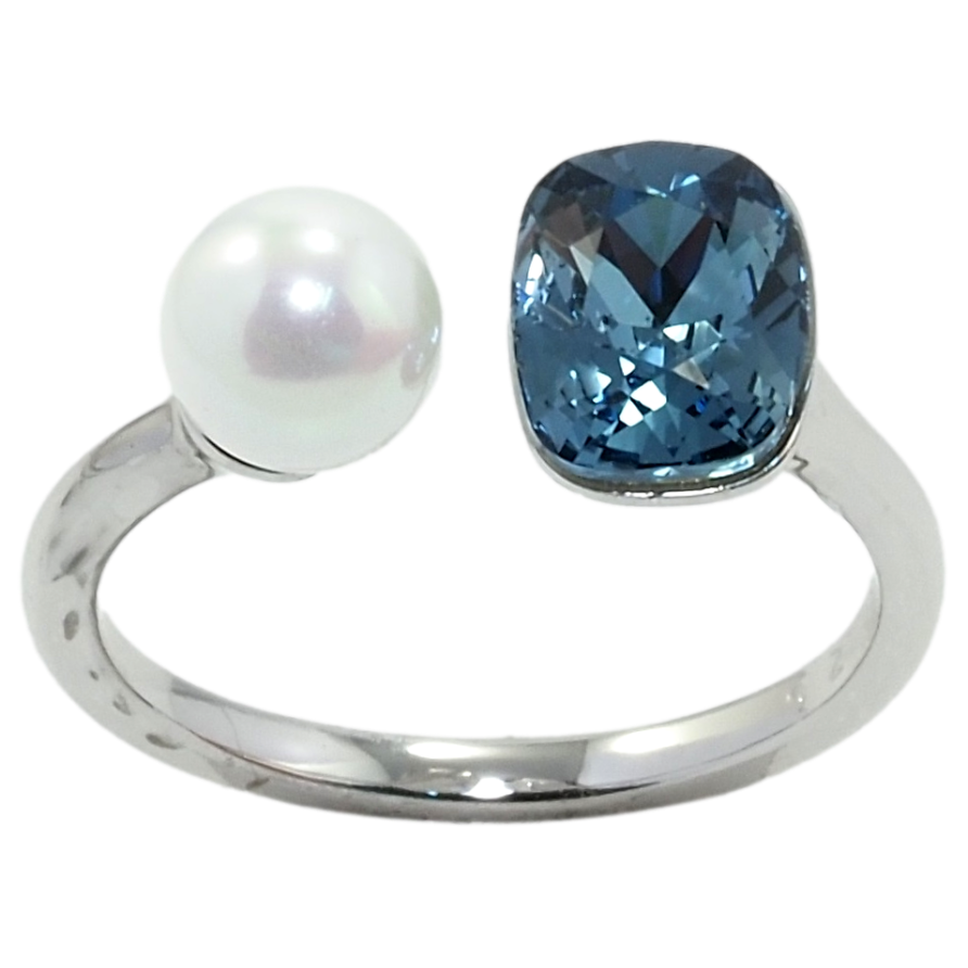 Кольцо Xuping цвет Родий с кр-ми Swarovski Кристалл Montana с жемчугом, ø 6мм, 6х8мм фото №1 Кольцо Xuping цвет Родий с кр-ми Swarovski Кристалл Montana с жемчугом, ø 6мм, 6х8мм фото №1