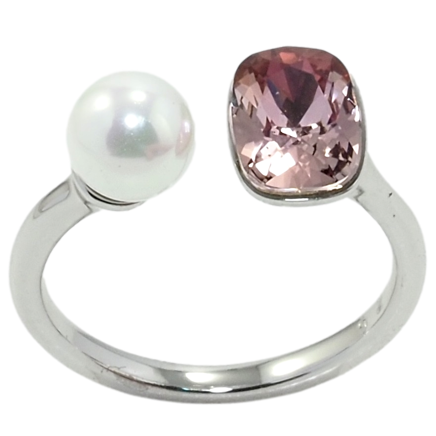 Кольцо Xuping цвет Родий с кр-ми Swarovski Кристалл Light Amethyst с жемчугом, ø 6мм, 6х8мм фото №1 Кольцо Xuping цвет Родий с кр-ми Swarovski Кристалл Light Amethyst с жемчугом, ø 6мм, 6х8мм фото №1
