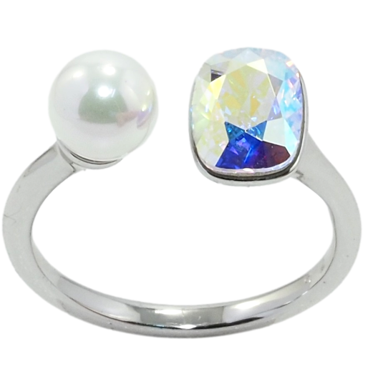 Кольцо Xuping цвет Родий с кр-ми Swarovski Кристалл АВ с жемчугом, ø 6мм, 6х8мм фото №9 Кольцо Xuping цвет Родий с кр-ми Swarovski Кристалл АВ с жемчугом, ø 6мм, 6х8мм фото №9