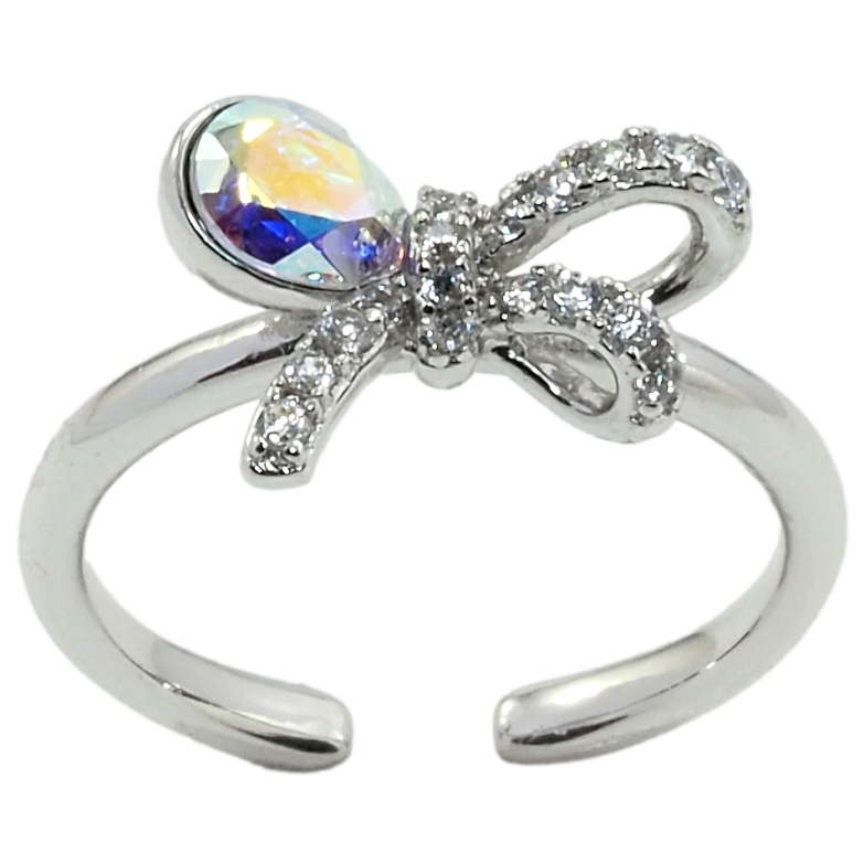 Каблучка Xuping колір Родій з кр-ми Swarovski Бант із кристалом АВ фото №1