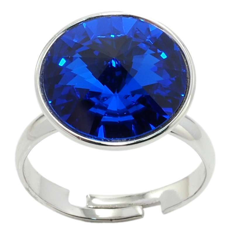 Каблучка Xuping колір Родій з кр-ми Swarovski Кристал Capri Blue ø 16мм фото №1