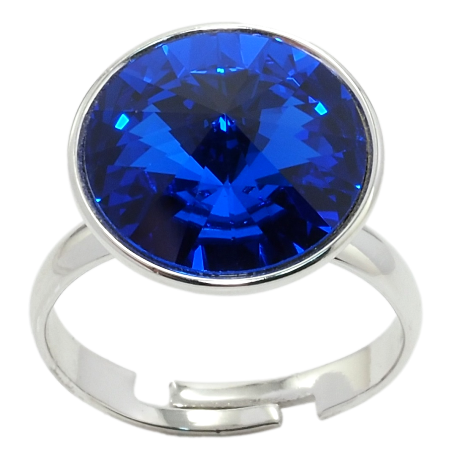 Каблучка Xuping колір Родій з кр-ми Swarovski Кристал Capri Blue ø 16мм фото №1