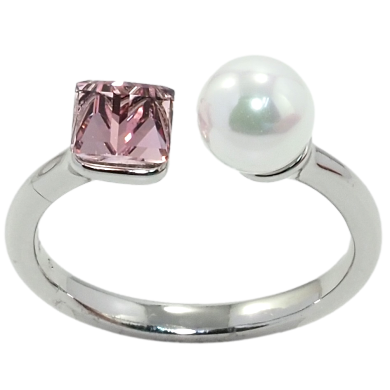Кольцо Xuping цвет Родий с кр-ми Swarovski Кристальный кубик Rose с жемчугом, ø 6мм, 4х4мм фото №1 Кольцо Xuping цвет Родий с кр-ми Swarovski Кристальный кубик Rose с жемчугом, ø 6мм, 4х4мм фото №1