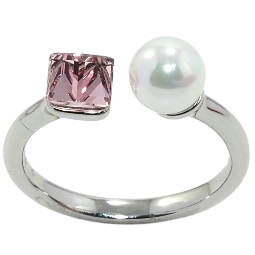 Кольцо Xuping цвет Родий с кр-ми Swarovski Кристальный кубик Rose с жемчугом, ø 6мм, 4х4мм фото №1 Кольцо Xuping цвет Родий с кр-ми Swarovski Кристальный кубик Rose с жемчугом, ø 6мм, 4х4мм фото №1