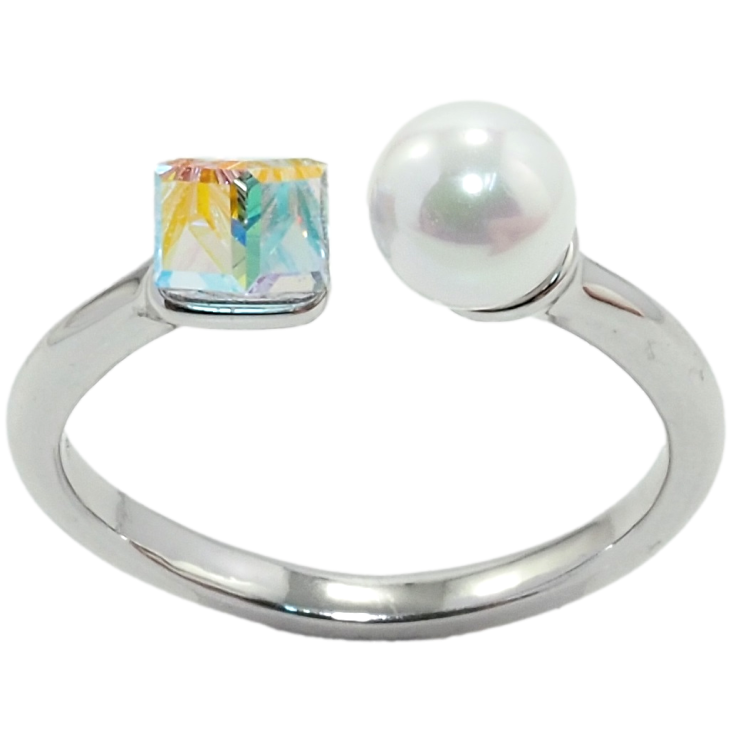 Кольцо Xuping цвет Родий с кр-ми Swarovski Кристальный кубик АВ с жемчугом, ø 6мм, 4х4мм фото №14 Кольцо Xuping цвет Родий с кр-ми Swarovski Кристальный кубик АВ с жемчугом, ø 6мм, 4х4мм фото №14