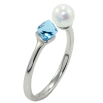 Кольцо Xuping цвет Родий с кр-ми Swarovski Кристальный кубик Aquamarine с жемчугом, ø 6мм, 4х4мм фото №2 Кольцо Xuping цвет Родий с кр-ми Swarovski Кристальный кубик Aquamarine с жемчугом, ø 6мм, 4х4мм фото №2
