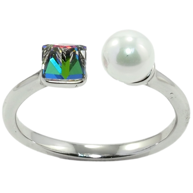 Кольцо Xuping цвет Родий с кр-ми Swarovski Кристальный кубик Vitrail Medium с жемчугом, ø 6мм, 4х4мм фото №15 Кольцо Xuping цвет Родий с кр-ми Swarovski Кристальный кубик Vitrail Medium с жемчугом, ø 6мм, 4х4мм фото №15