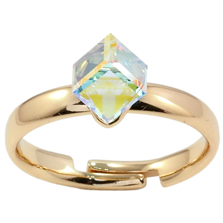 Кольцо Xuping цвет 18K с кр-ми Swarovski Кристальный куб Shimmer, 6х6мм фото №1