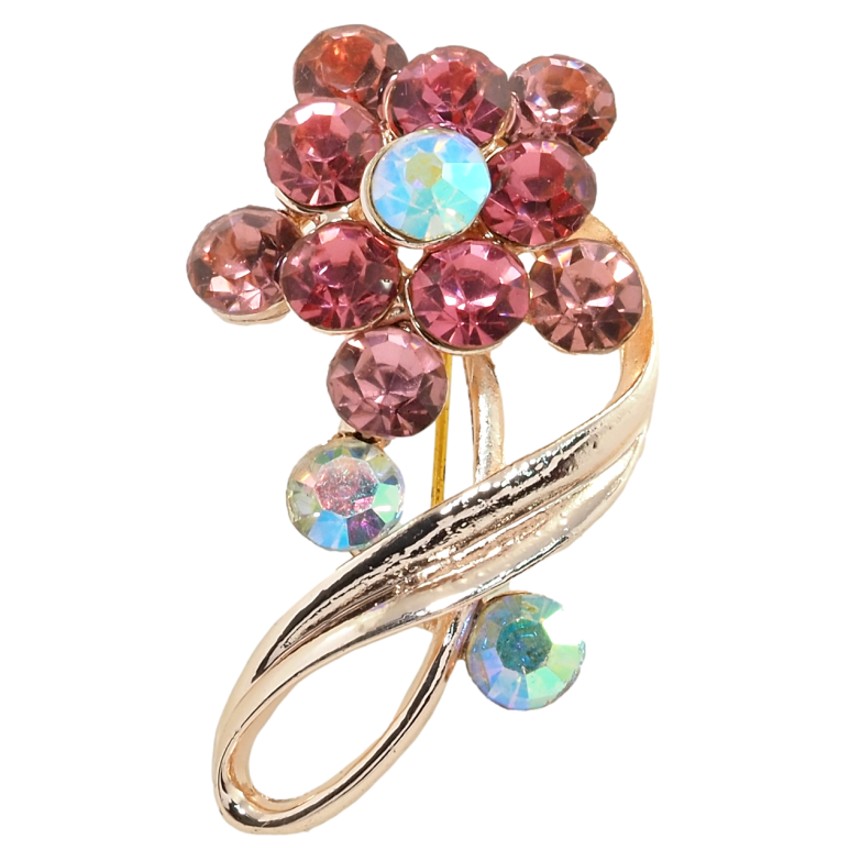 Брошь Цветок с розовыми стразами фото №1 Брошь Цветок с розовыми стразами фото №1