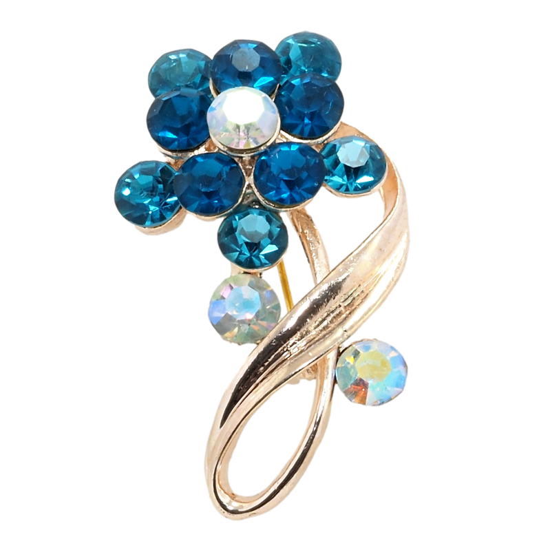 Брошь Цветок с бирюзовыми стразами фото №1