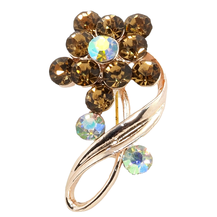 Брошь Цветок с коричневыми стразами фото №1 Брошь Цветок с коричневыми стразами фото №1