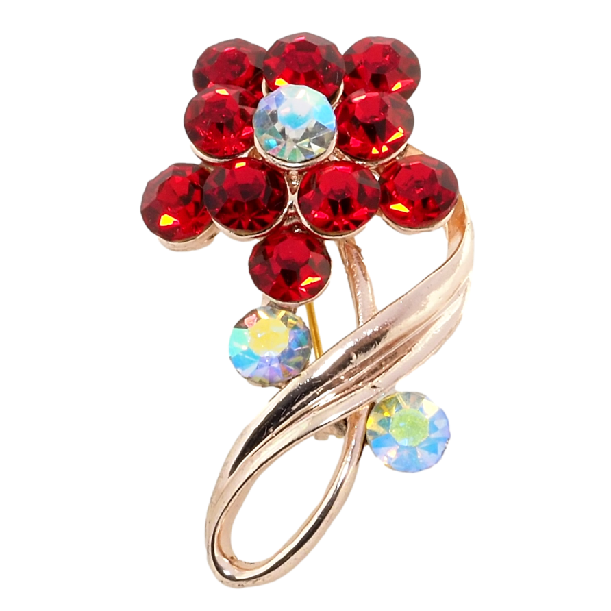 Брошка Квітка з червоними стразами фото №1 Брошка Квітка з червоними стразами фото №1