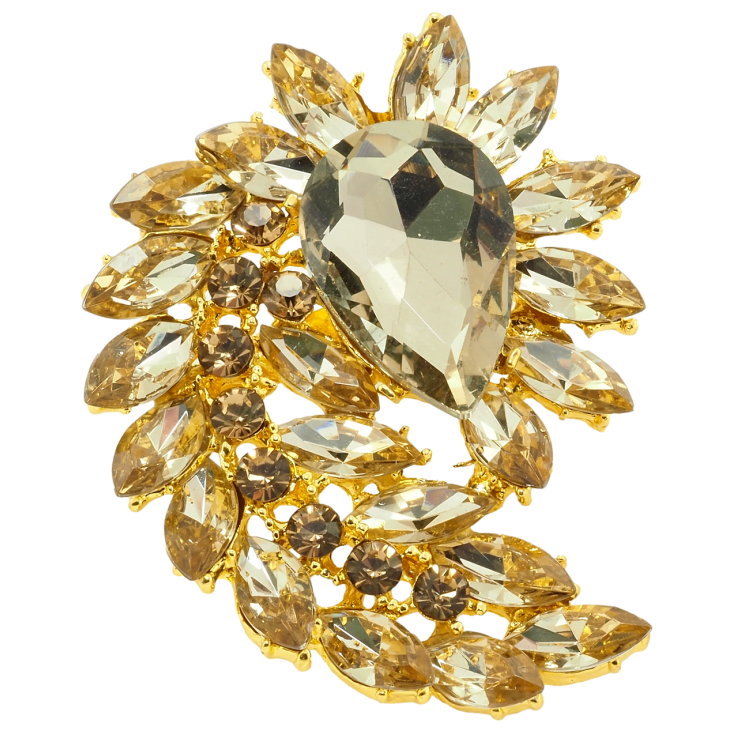 Брошка Гілочка з золотистими стразами та кристалом фото №4 Брошка Гілочка з золотистими стразами та кристалом фото №4