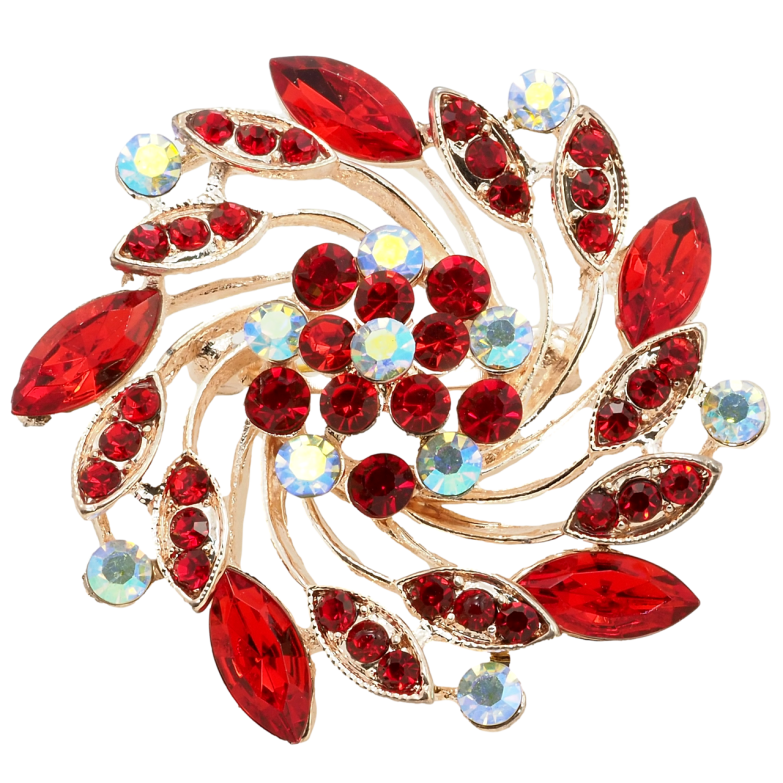 Брошка Декоративна квітка з червоними стразами фото №1 Брошка Декоративна квітка з червоними стразами фото №1