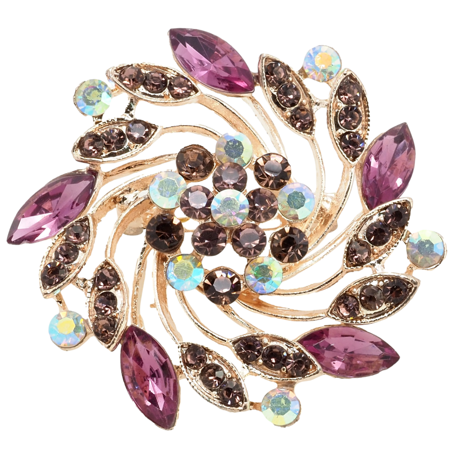 Брошь Декоративный цветок с бордовыми стразами фото №1