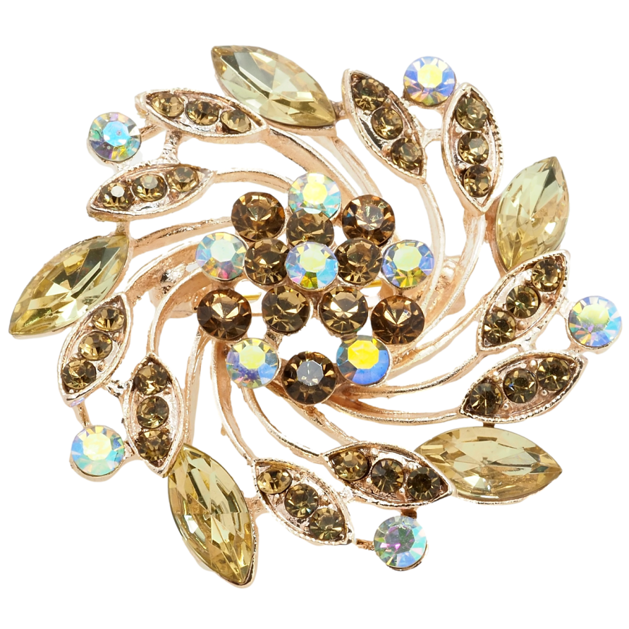 Брошка Декоративна квітка із золотистими стразами фото №1