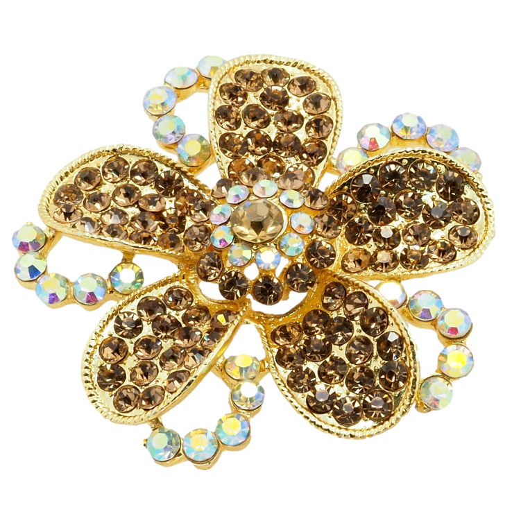 Брошка Квітка із золотистими стразами фото №4 Брошка Квітка із золотистими стразами фото №4