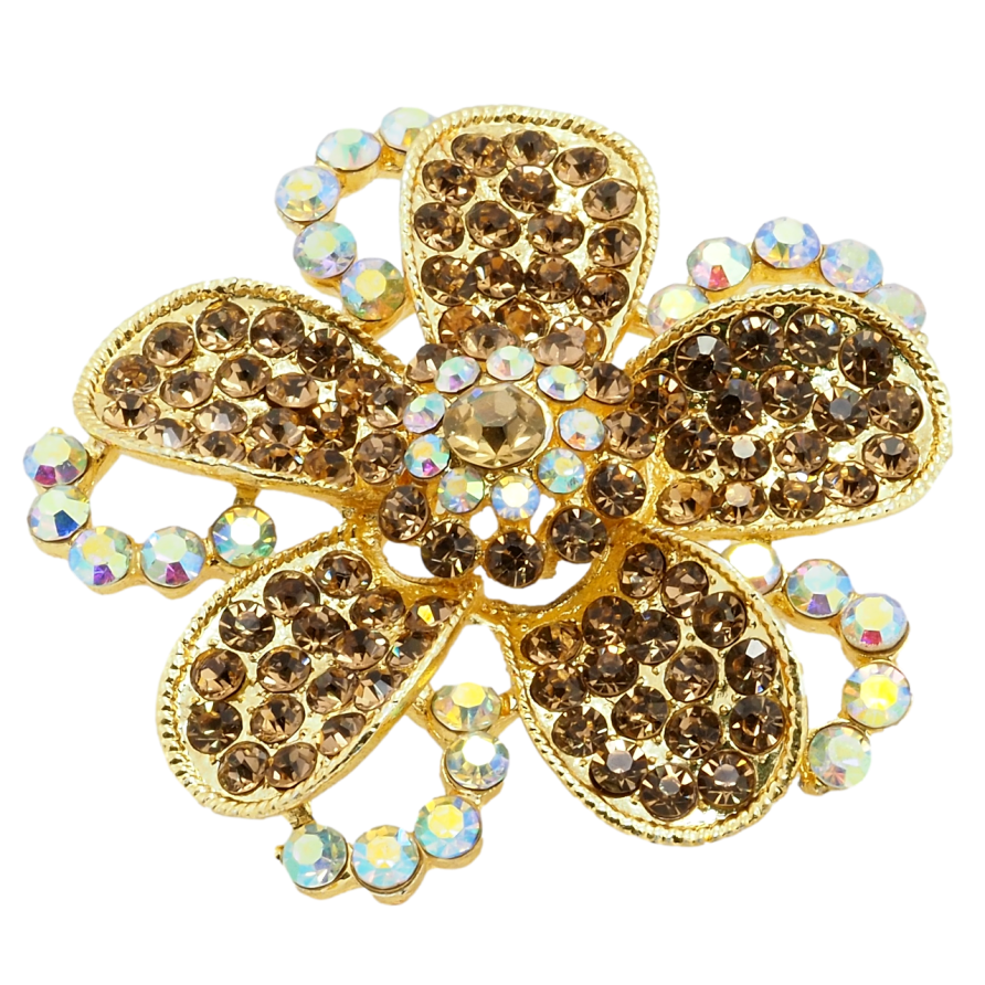 Брошка Квітка із золотистими стразами фото №1 Брошка Квітка із золотистими стразами фото №1