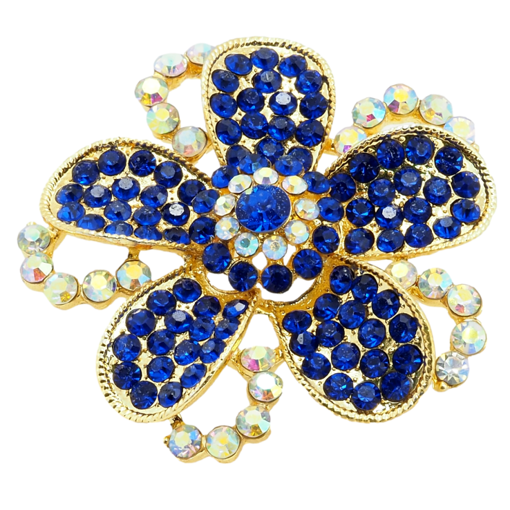 Брошь Цветок с синими стразами фото №15