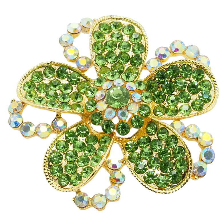 Брошка Квітка із зеленими стразами фото №1 Брошка Квітка із зеленими стразами фото №1