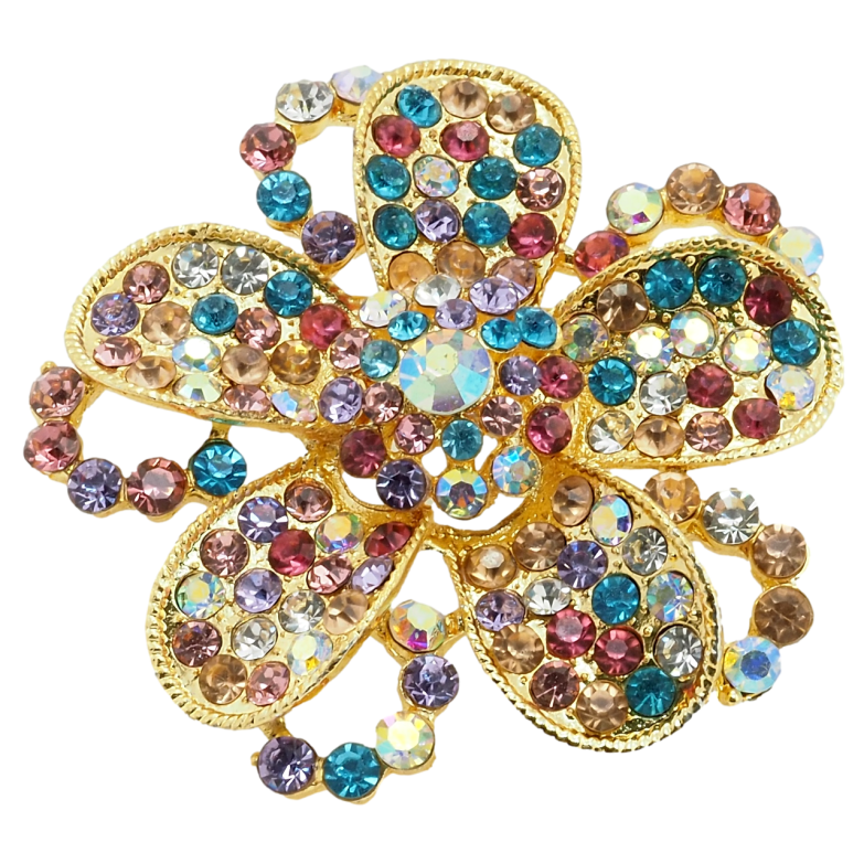 Брошь Цветок с разноцветными стразами фото №1