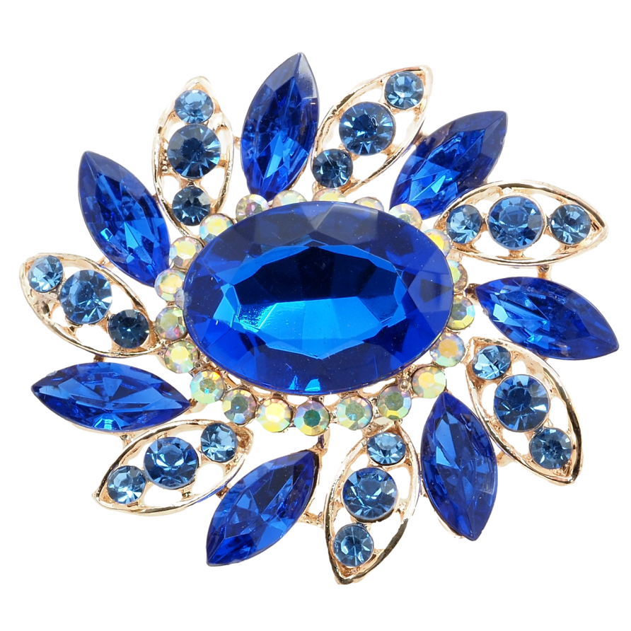 Брошка Квітка з синіми стразами фото №1