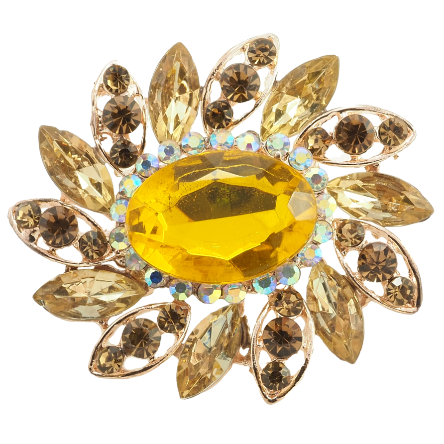 Брошка Квітка із золотистими стразами фото №1 Брошка Квітка із золотистими стразами фото №1