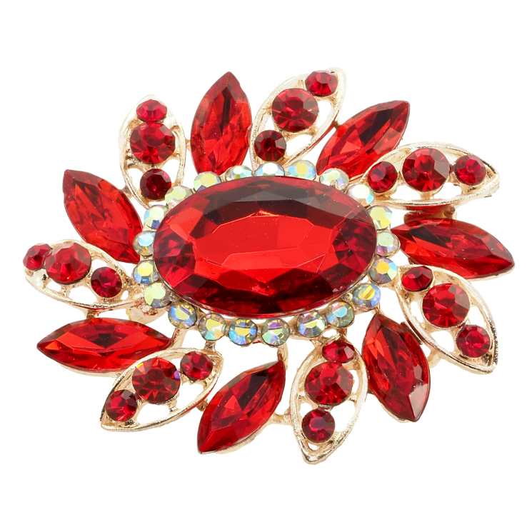 Брошка Квітка з червоними стразами фото №22
