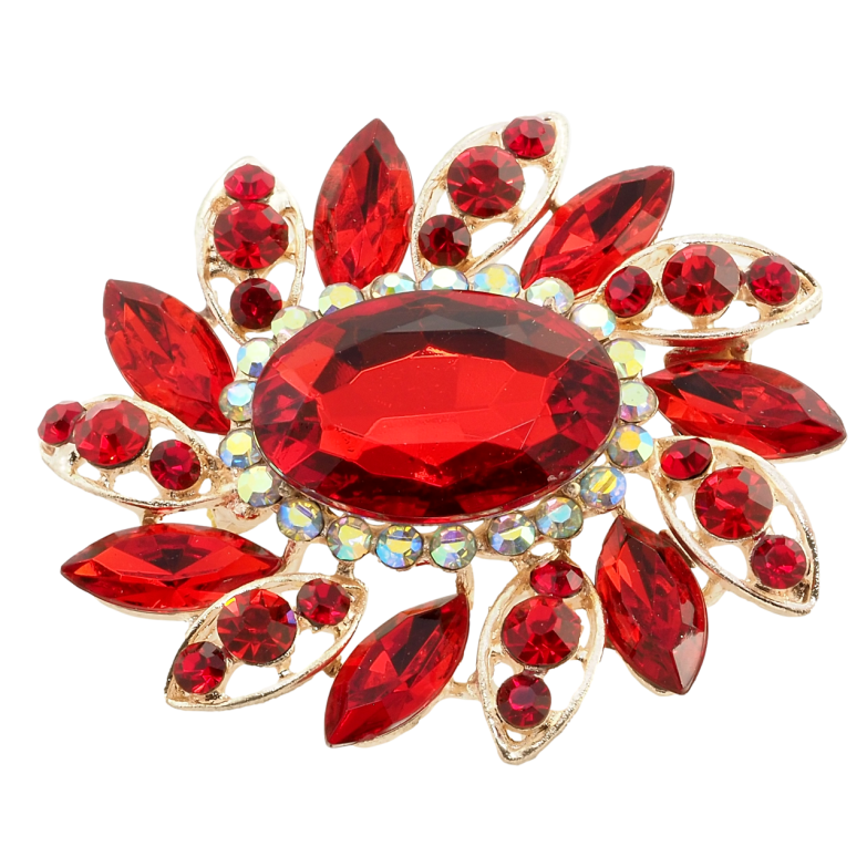 Брошка Квітка з червоними стразами фото №1 Брошка Квітка з червоними стразами фото №1