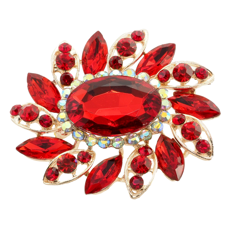 Брошка Квітка з червоними стразами фото №1 Брошка Квітка з червоними стразами фото №1