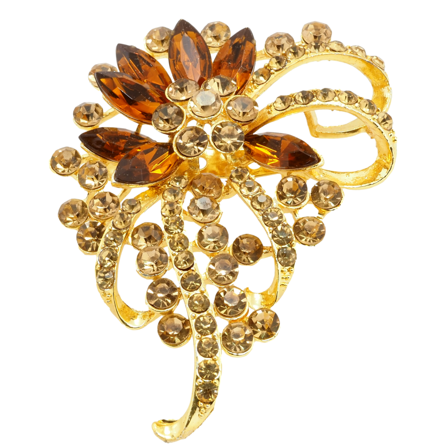 Брошь Цветочная композиция с золотистыми стразами фото №1 Брошь Цветочная композиция с золотистыми стразами фото №1