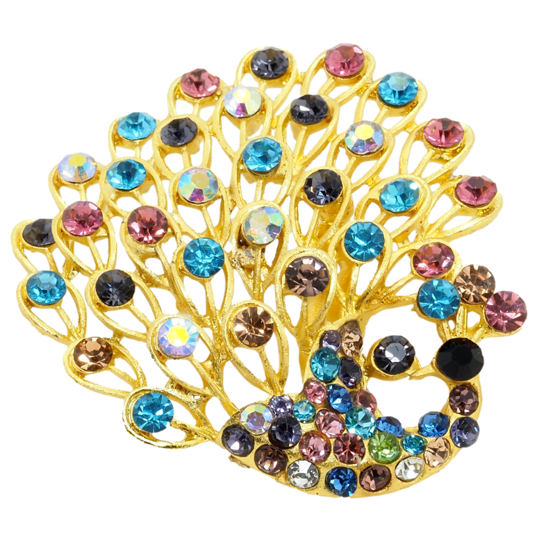 Брошка Павич з різнокольоровими стразами фото №2