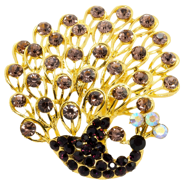 Брошь Павлин с бордовыми стразами фото №1