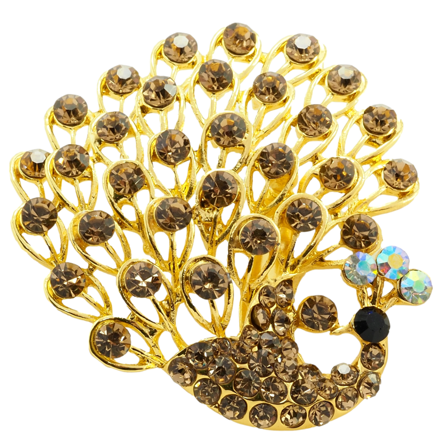 Брошь Павлин с коричневыми стразами фото №1 Брошь Павлин с коричневыми стразами фото №1