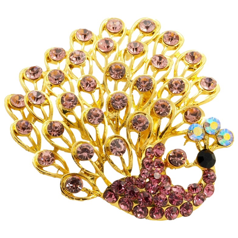 Брошь Павлин с розовыми стразами фото №1 Брошь Павлин с розовыми стразами фото №1