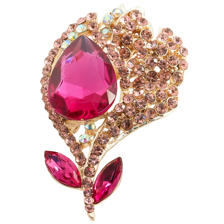 Брошь Цветок с розовыми стразами фото №1