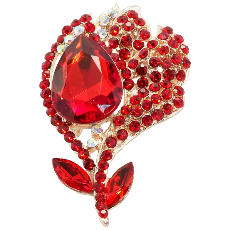 Брошь Цветок с красными стразами фото №1