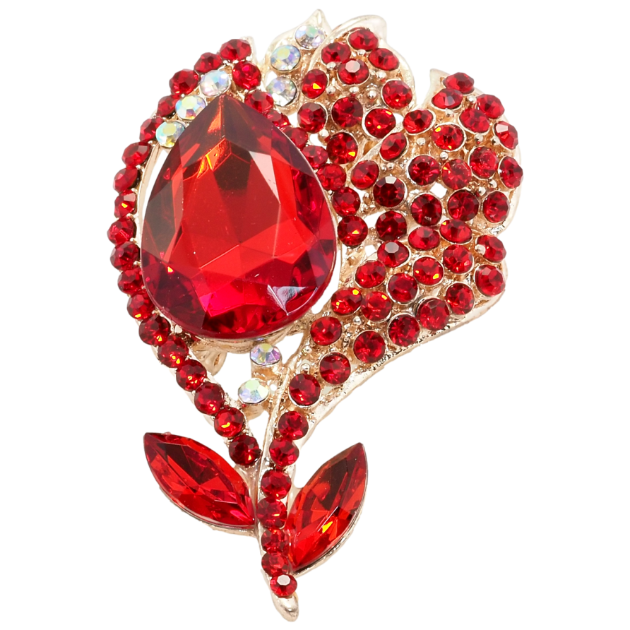 Брошь Цветок с красными стразами фото №1 Брошь Цветок с красными стразами фото №1