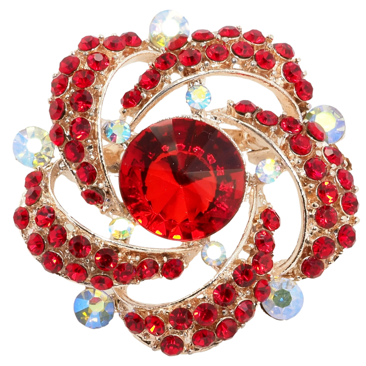 Брошка Квітка з червоними стразами фото №18