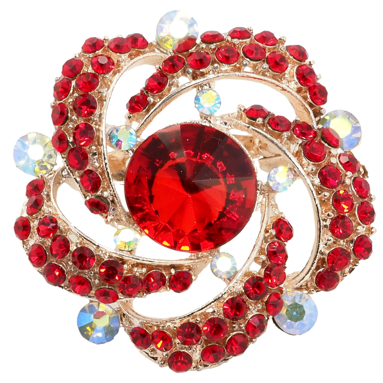 Брошка Квітка з червоними стразами фото №1 Брошка Квітка з червоними стразами фото №1