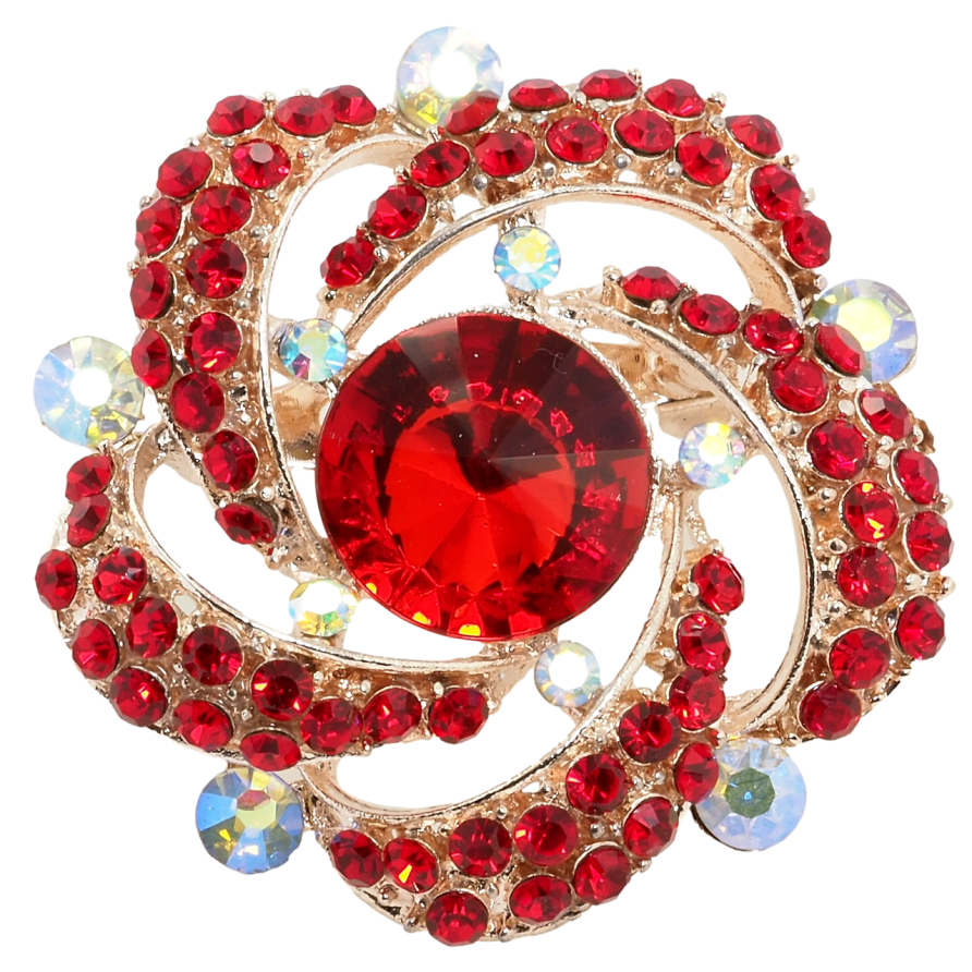 Брошка Квітка з червоними стразами фото №1 Брошка Квітка з червоними стразами фото №1