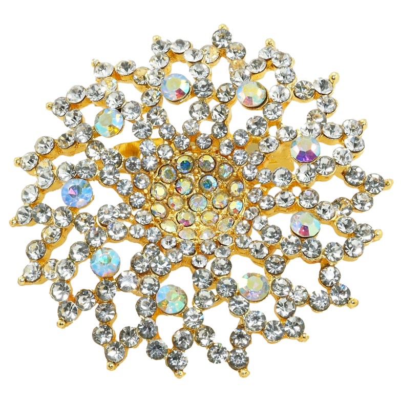 Брошка Квітка з райдужними стразами фото №1