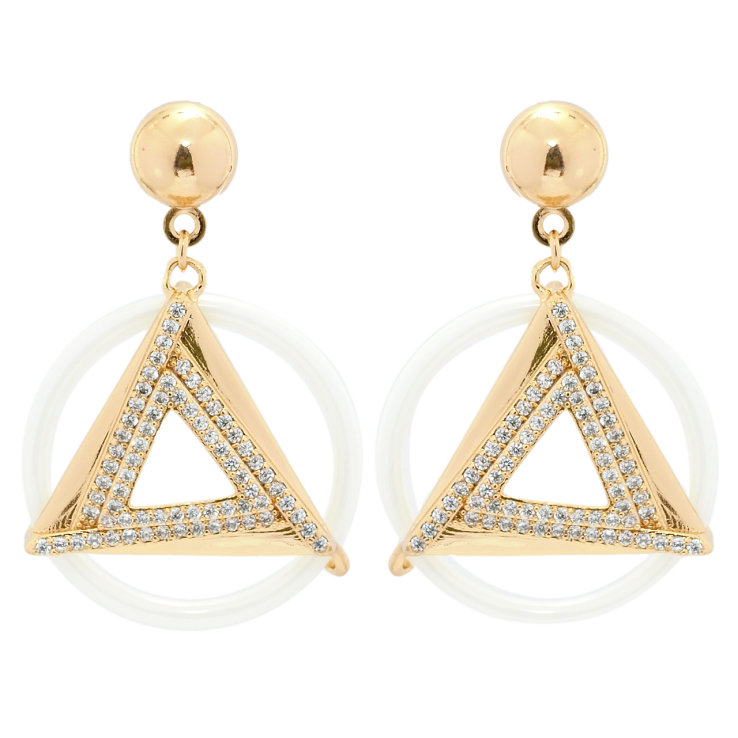 Серьги Xuping Позолота 18K пусеты Треугольные подвески в колечке из белой керамики фото №22 Серьги Xuping Позолота 18K пусеты Треугольные подвески в колечке из белой керамики фото №22