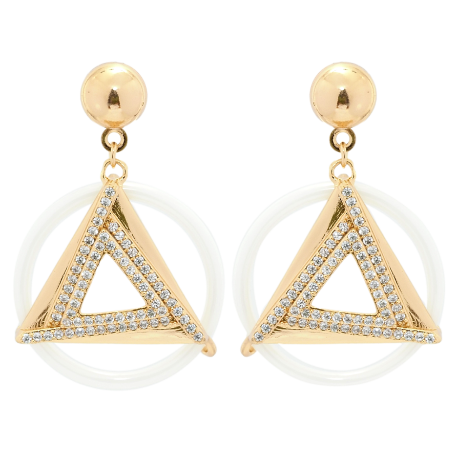 Серьги Xuping Позолота 18K пусеты Треугольные подвески в колечке из белой керамики фото №1 Серьги Xuping Позолота 18K пусеты Треугольные подвески в колечке из белой керамики фото №1