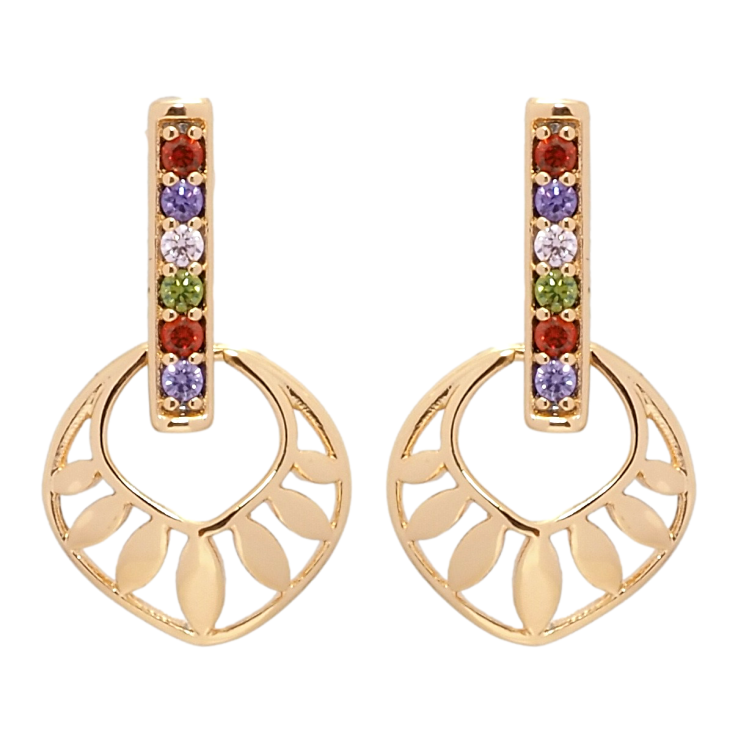 Сережки Xuping Позолота 18K пусети Листики на доріжці кольорового цирконію фото №23