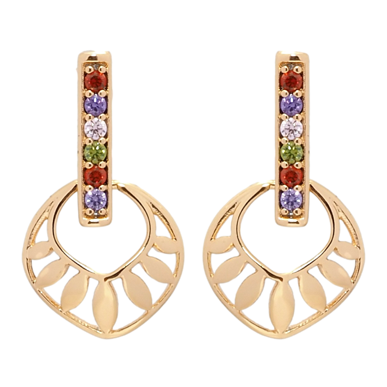 Сережки Xuping Позолота 18K пусети Листики на доріжці кольорового цирконію фото №1