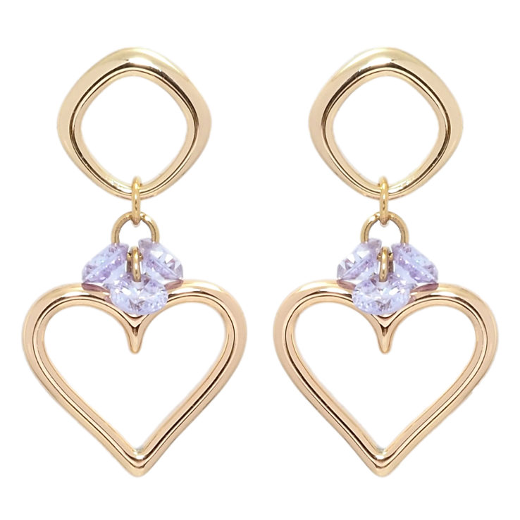 Сережки Xuping Позолота 18K пусети Романтичні підвіски з бузковими фіанітами фото №19