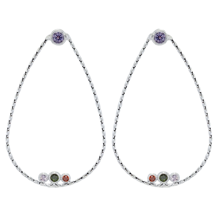 Серьги Xuping Родий пусеты Большие капли с цветными фианитами фото №11