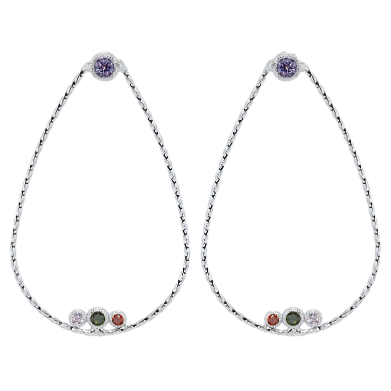 Серьги Xuping Родий пусеты Большие капли с цветными фианитами фото №1