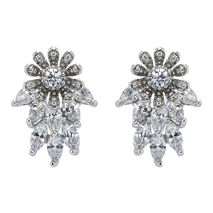 Серьги Xuping Родий пусеты Цветочки с фианитами фото №6